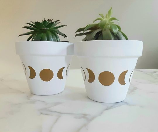 Set Of 2-Moon Phases Clay Pots-3.5 Inch, Moon Phases, Clay Pots, Indoor Planters, Cycles, Succulent Flower Pots