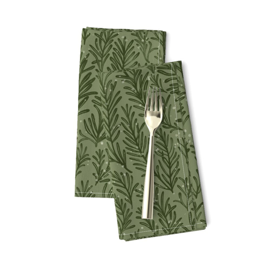 Rosemary Herb Dinner Napkins | Set Of 2 - Snow By Mint_Tulips Floral Winter Holiday Christmas Cloth Spoonflower