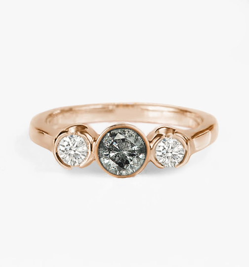 Round Diamond Ring - Engagement Ring-Salt & Pepper Ring-Dainty Ring-Rose Gold Ring-Made To Order