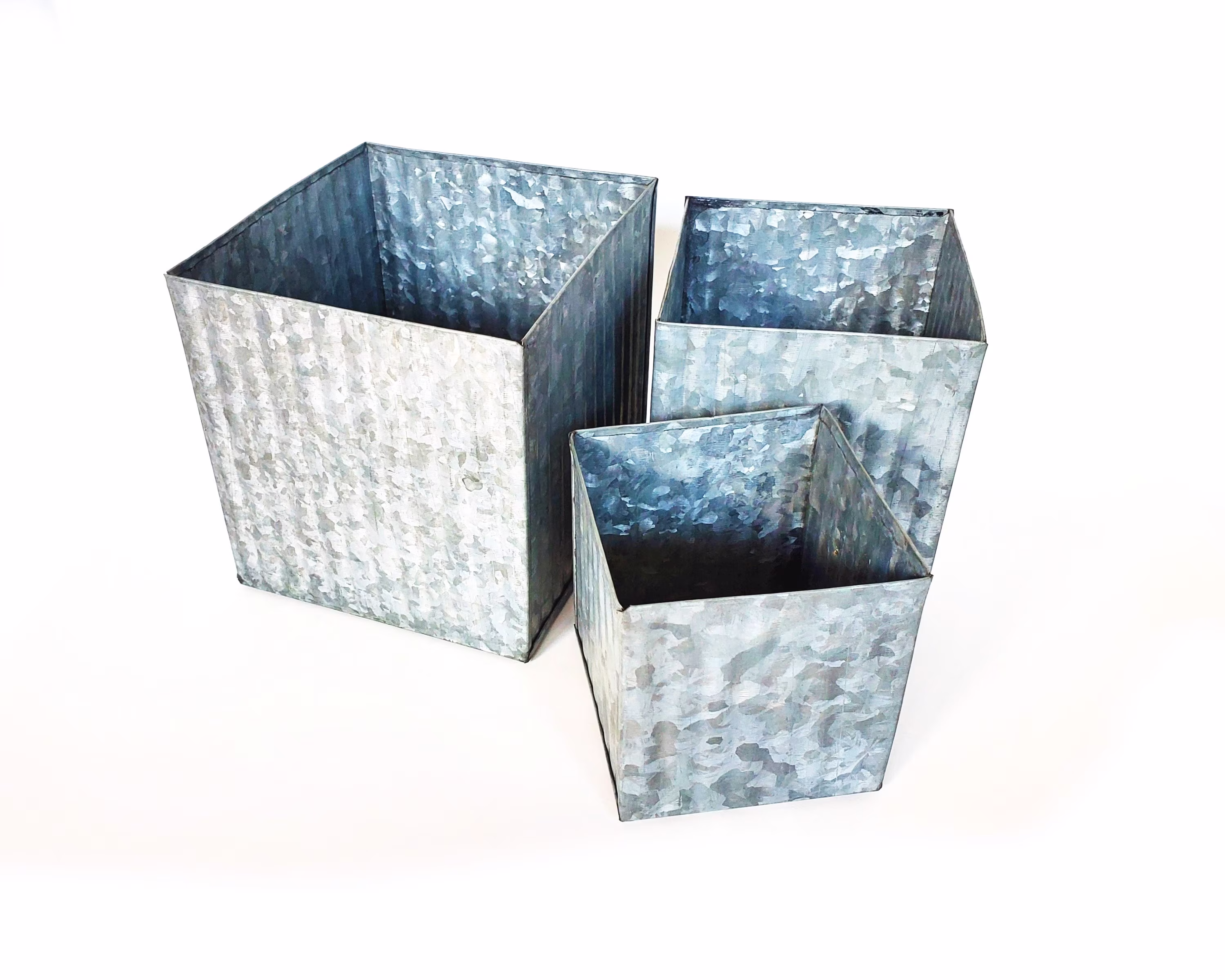 Medium Galvanized Square Planter | Modern Farmhouse Cube Pot Corrugated Tin Vertical Ribs Rustic Metal Plant Containers Free Ship