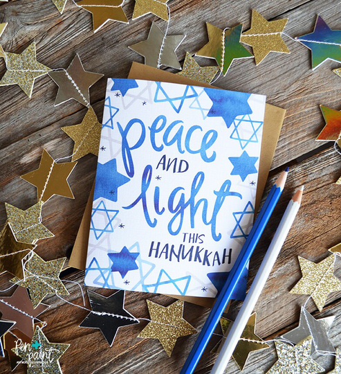 Happy Hanukkah, Peace & Light, Holidays, Greeting Card, Seasonal Note Holiday Chanukah, Star, Menorah, Festival Of Lights