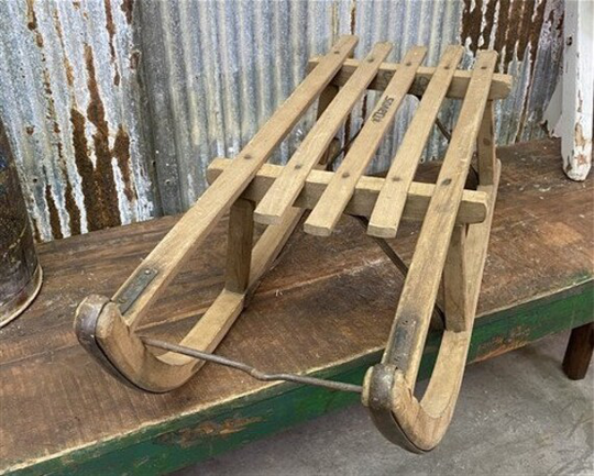 Wooden Snow Sled, Christmas Winter Décor, Classic European Style Wood Sled B19, Childs Sleigh, Seasonal Holiday Déco