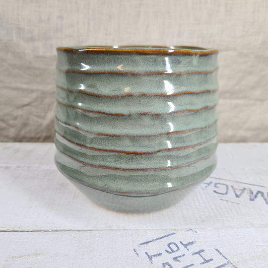 Wavy Ribbed Sage Green Planter - Minimalist Textured 2 Sizes