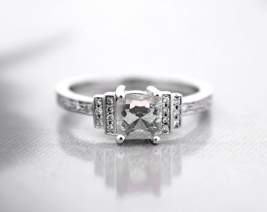 Cushion Cut Salt & Pepper Diamond 1.5mm Round Engagement Ring | Wedding Customize Bridal Promise