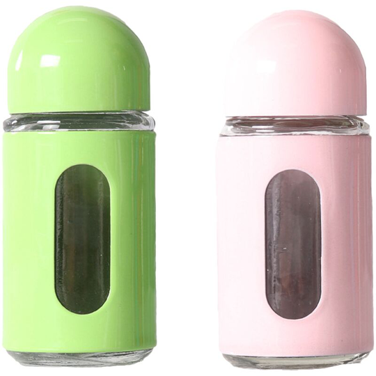 Stainless Steel Salt and Pepper Grinder Glass Pepper Mill Pepper Shaker Adjustable Coarseness green + pink