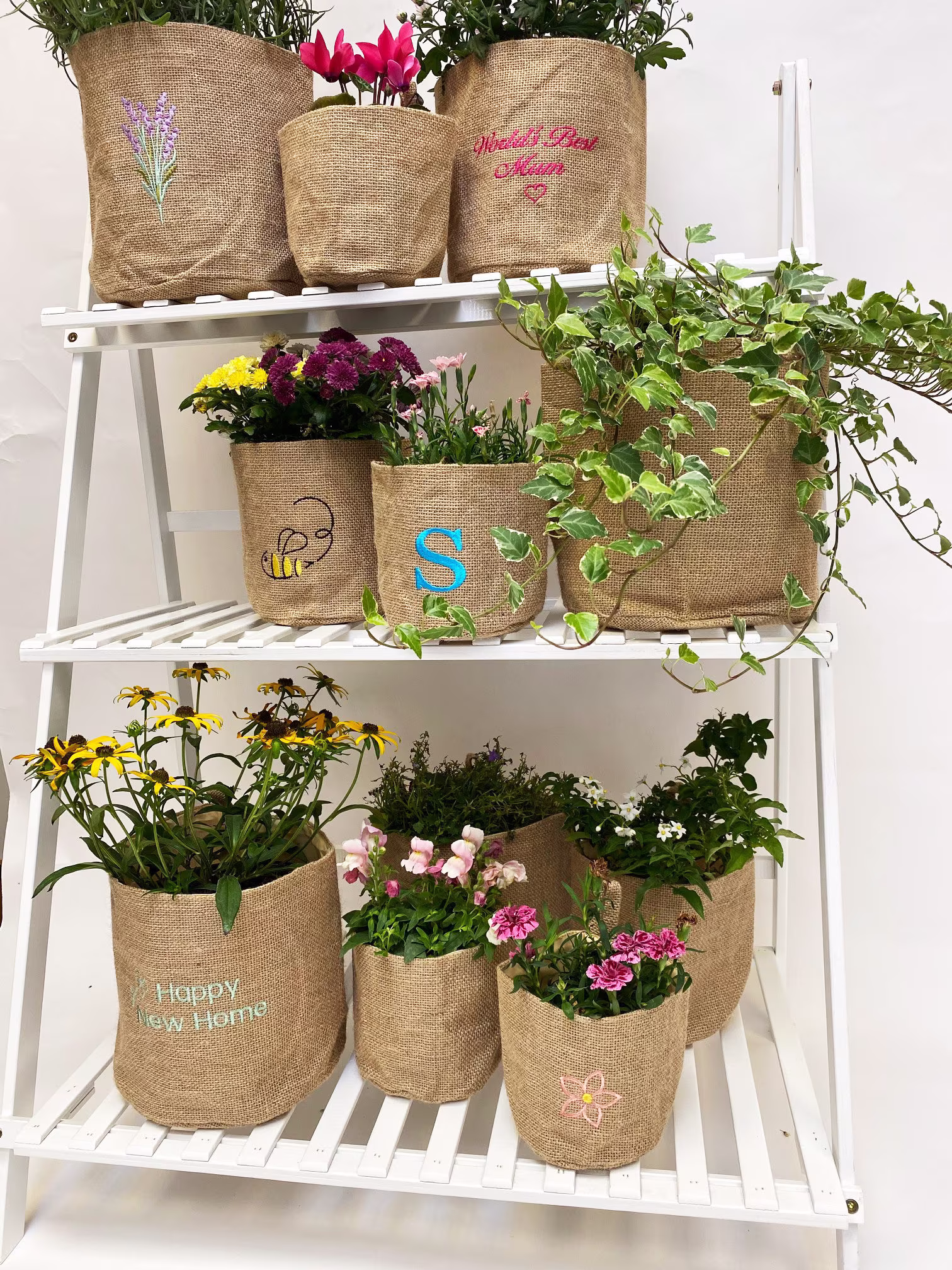Hessian Plant Pot Cover, Planter, Personalised Pot, Gift For Lover, Gardening Gift, Housewarming Best Mum