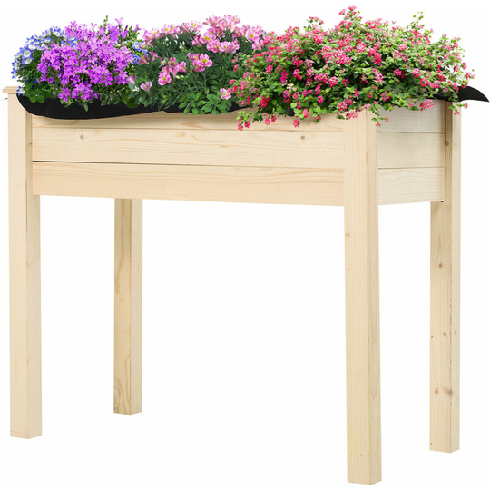 Garden Wooden Planter Flower Raised Bed Herb Grow Box Container - Natural Wood Color - Outsunny
