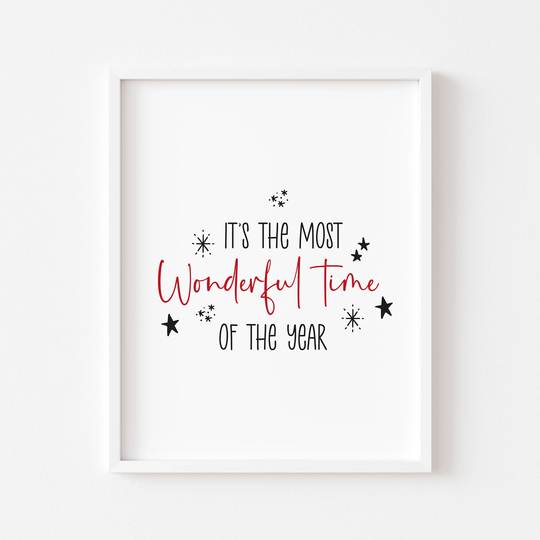 It's The Most Wonderful Time Of Year Unframed Print Available All Black/Black & Red|Christmas Decor|Seasonal Decor|xmas|stars|Wall Art