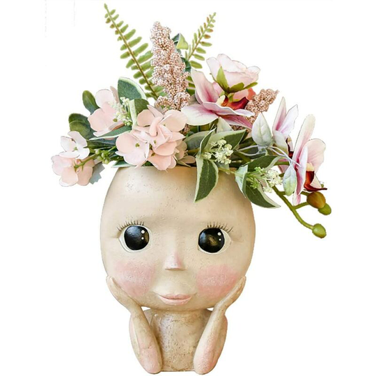 6.9' Cute Plastic Head Face Succulent Planter Plant Pots Indoor Decor Flower VasesOpen Eyes