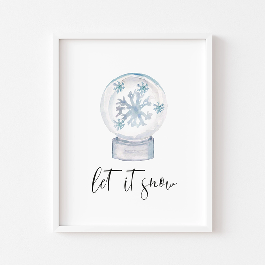 Let It Snow Watercolour Globe Unframed Print|Christmas Prints|Christmas Decor|Seasonal Prints|xmas|xmas Prints|Snow Globes|Wall Prints