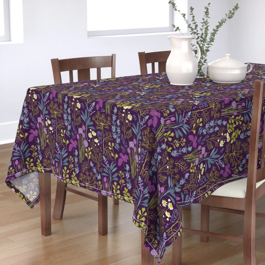 Herb Garden Tablecloth - Herbs By Cjldesigns Modern Botanical Green Purple Summer Fresh Kitchen Cotton Sateen Spoonflower