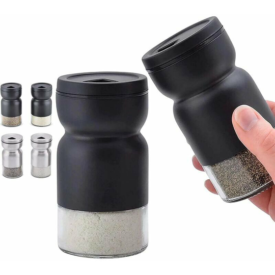 Joorrt - Set of 2 Glass Salt and Pepper Shakers with Adjustable Pouring Holes - Stainless Steel Salt and Pepper Shakers - Farmhouse Salt and Pepper