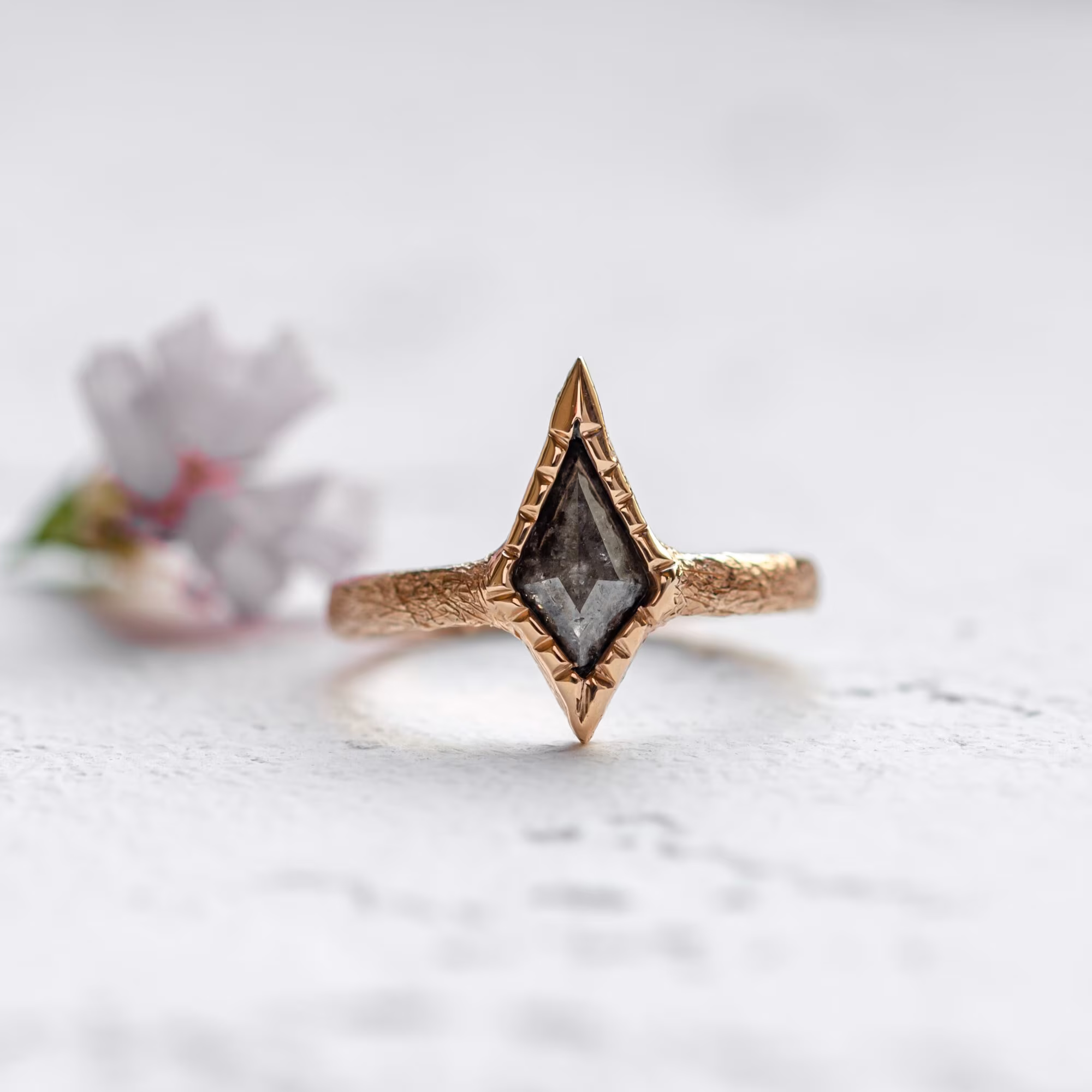 Alternative Engagement Ring With Salt & Pepper Diamond Kite By Mialis Jewelry