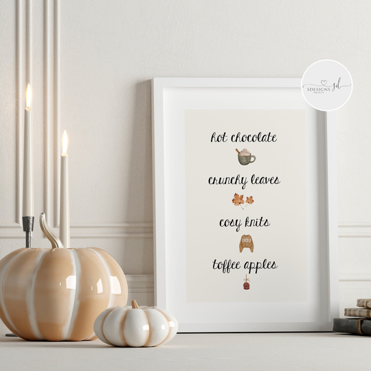 Autumn Halloween Bucket To Do List Print | Autumnal Wall Art Decor Seasonal Fall Hot Chocolate