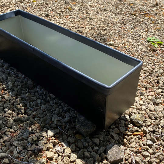 40cm Black Window Box Style Handmade Metal Planter, With Rubber Trim On Top Edge