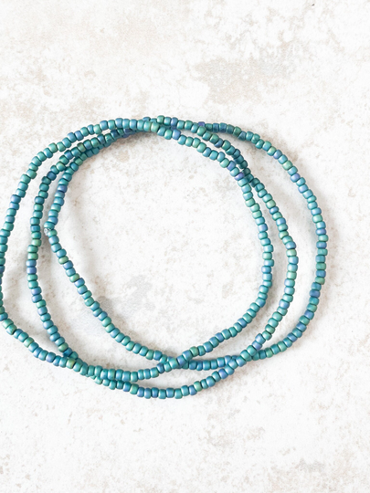 Peacock Green Set Of 3 Seed Bead Bracelet, Stretch Beaded Jewelry, Bracelets, Bracelet