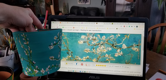 Hand Painted Terra Cotta Pot; Famous Artwork Collection - Nsv; Van Gogh's Almond Blossom