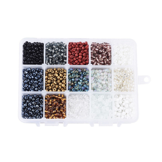 8/0 Glass Seed Beads | 15 Black White Colour Box Starter Kit For Jewellery Making Round Loose Spacer Diy 3mm Hole 1mm