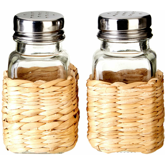 Salt And Pepper Set Clear Colored Glass And Brown Rattan Container for Salt / Pepper / Herbs/ Reusable Shaker / Shakers Sets With Stainless Steel Lid