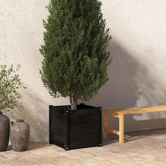 Asupermall - Garden Planter Black 50x50x50 cm Solid Pinewood