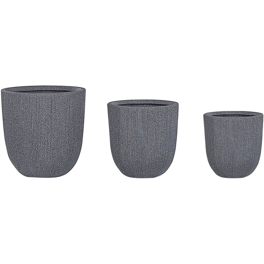 Modern Set of Outdoor Plant Pots Planters Tall Round Grey Chios - Grey