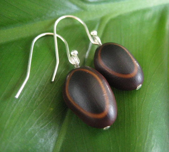 Guanacaste - Organic Seed Earrings With Sterling Silver Earrwires, Earrings, Unique Brown & Black Ecofriendly