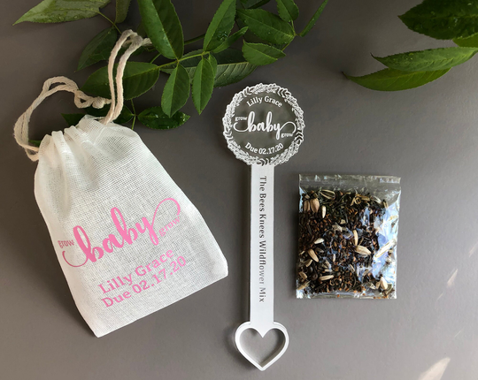 Grow Baby Plant Stakes | Includes Seeds & Personalized Drawstring Cotton Gift Bag Perfect For Showers, Christenings + Birthdays