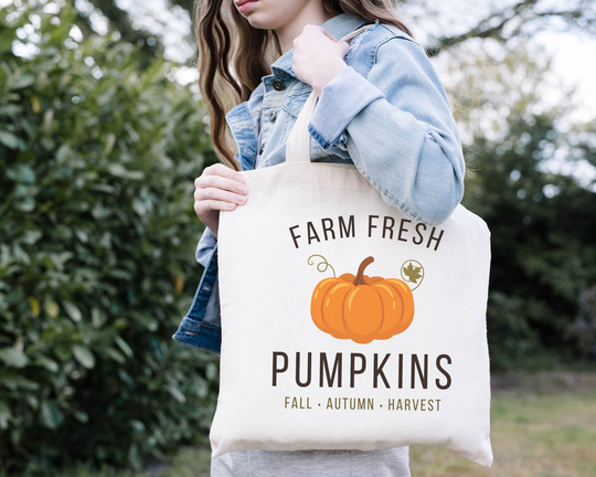Fall Tote Bag, Pumpkin Spice Season, Canvas Reusable, Grocery Shopping Autumn Leaves, Shoulder Gifts For Her, Entryway Decor