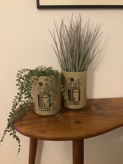 Pair Of Vintage Pearson's Stoneware Kitchen Utensil Pots, Herb Planters