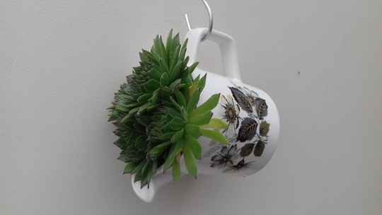 Pretty Hanging Basket/Planter Made From Johnson Bros Milk Jugs/Creamers With Floral Design. Perfect For Succulents Or Plants