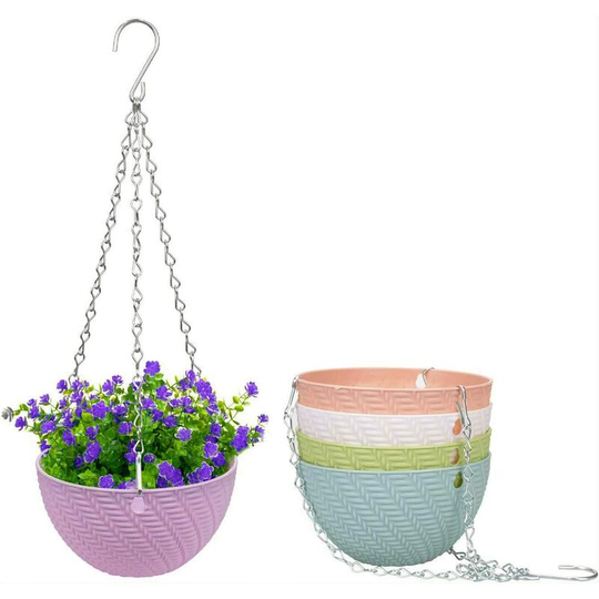 Perle Rare - 5 Pcs Plastic Hanging Baskets Hanging Plant Basket Planter Plant Holder Container with Chain Hook for Plant Flower Herbs (5 Colors,