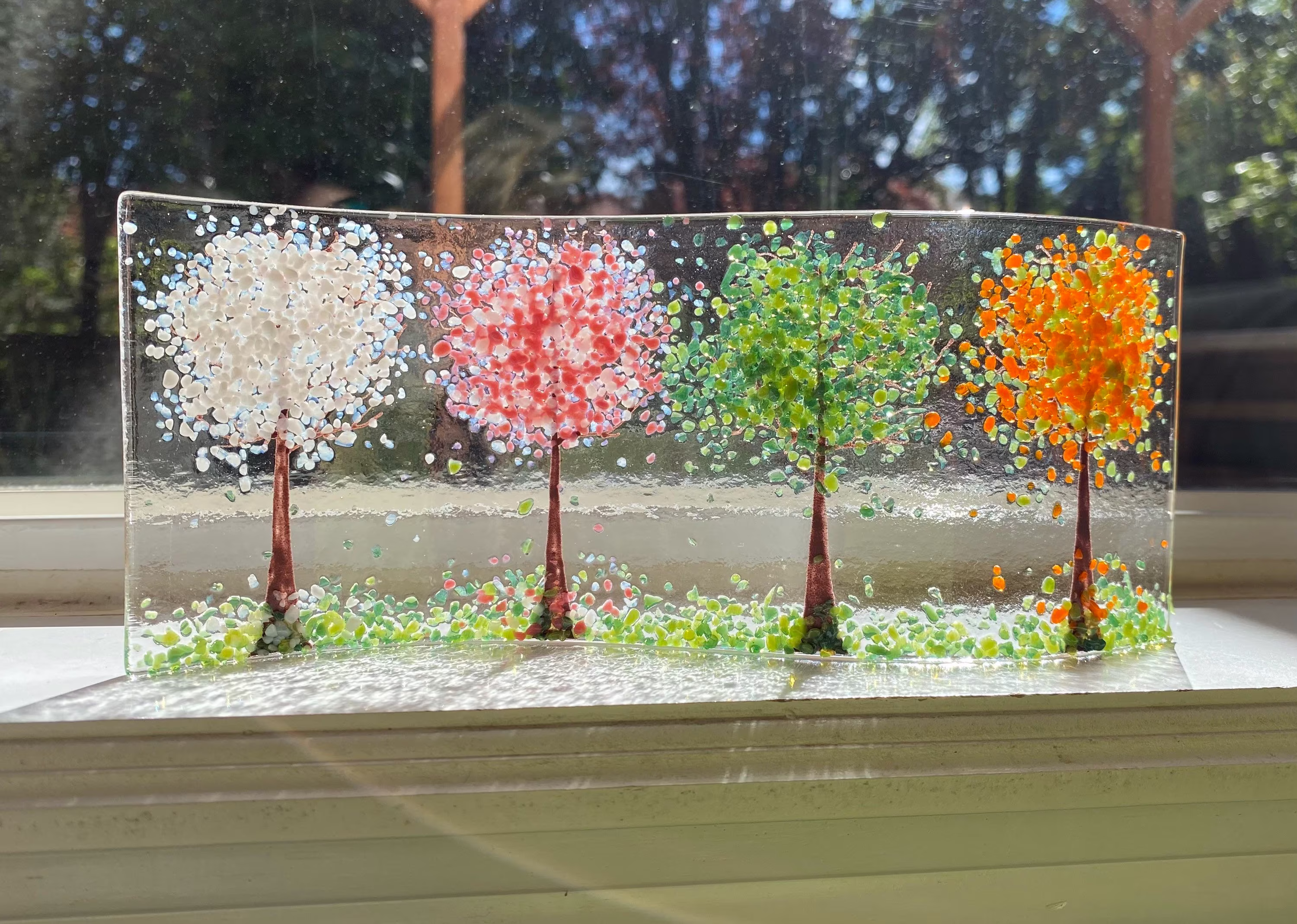 Four Seasons Fused Glass Wavy Panel 9"x3.5