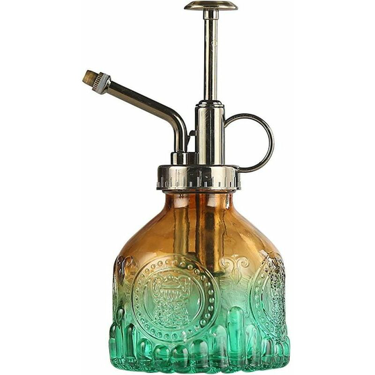 Monly - Glass Spray Bottle, 6.5' Tall Vintage Watering Can with Top Pump, Leak-Proof Nozzle with High Atomization for Garden Plants, Flowers,
