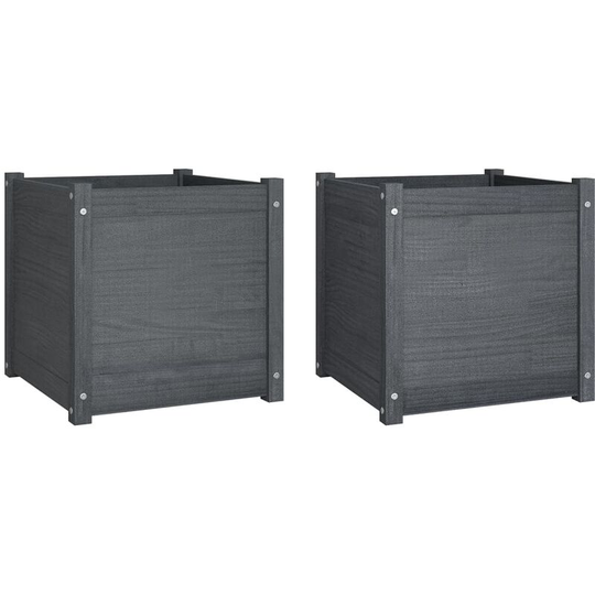 Garden Planters 2 pcs Grey 50x50x50 cm Solid Pinewood Vidaxl Grey