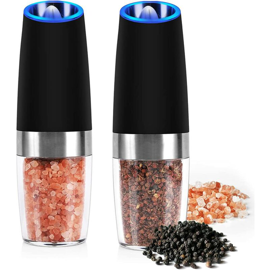 Sun Flowergb - Electric Gravity Pepper Mill Set, Salt and Pepper Mill Set with Adjustable Coarseness Auto Switch Spice Shaker for Strong Seasoning