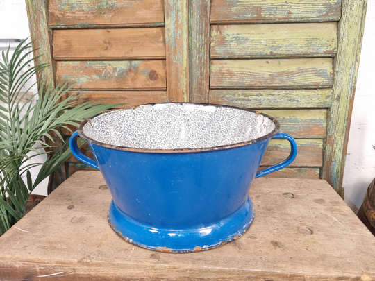 Vintage French European Enamel Colander Bowl Tub Garden Planter