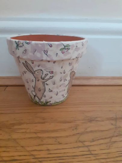 Hand Decorated Plant Pot Rabbit Design Indoor Or Outdoor Use