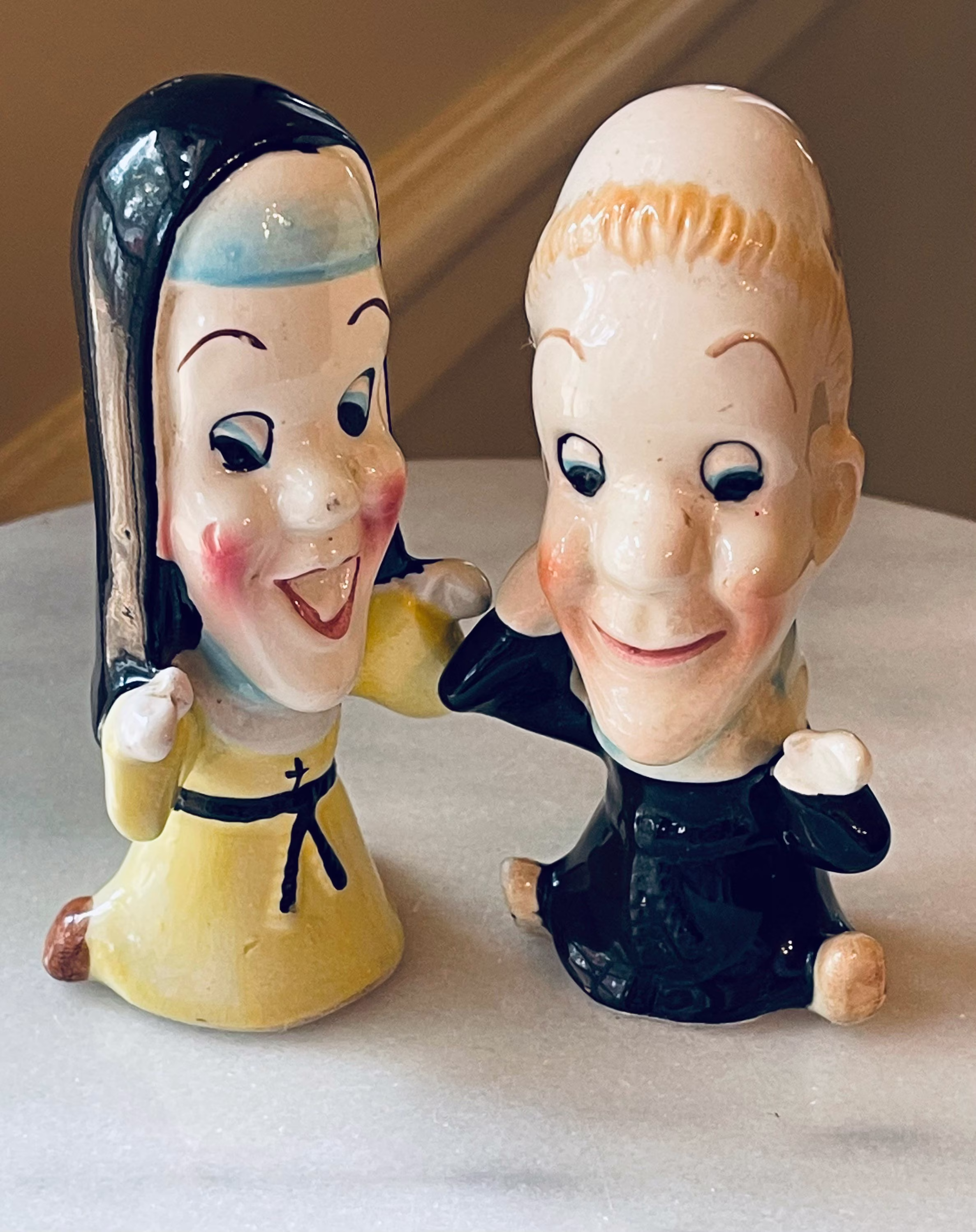 Rare Vintage Monk/Priest & Nun Salt Pepper Shakers Collectible 1950's Anthropologic