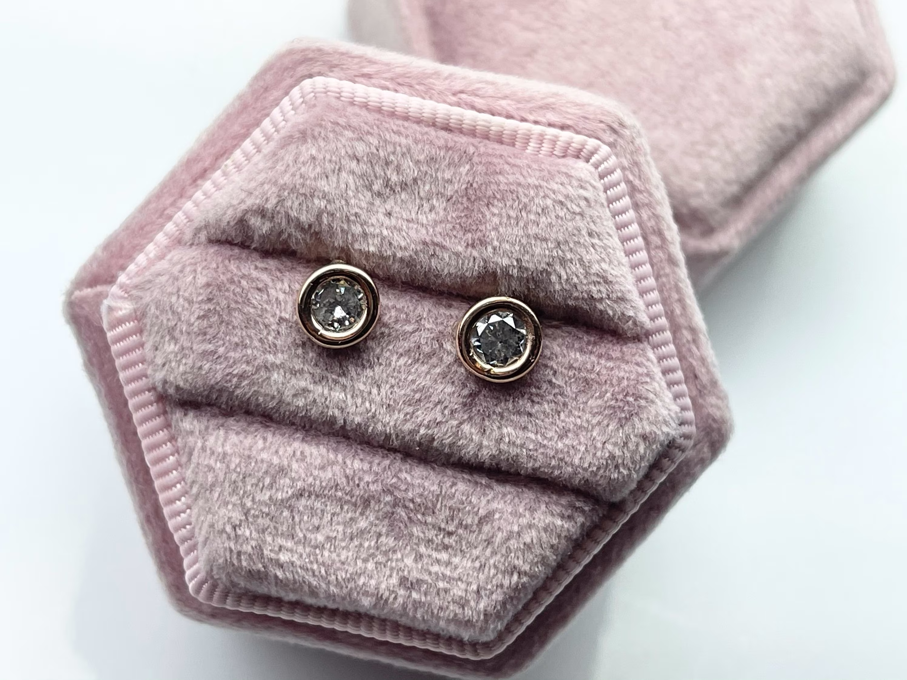 Salt Pepper Earrings 14Kt Solid Gold Bezel Set 0.50Ct Total Carat Weight Conflict Free Diamonds Only Diamond Stud Rose