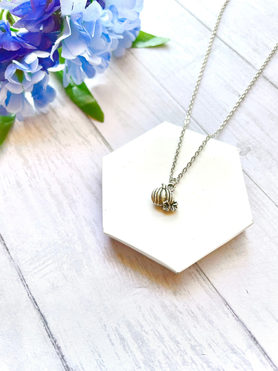 Silver Pumpkin Necklace. Pendant On Stainless Steel Chain, Gift For Her, Seasonal Necklaces, Halloween, Thanksgiving, Fall