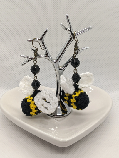 Crochet Bee Earrings | Hooks Or Clip On Handmade Jewellery Seasonal Accessories Nature Theme