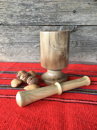 Hand Crafted Rustic Mortar & Pestle Walnut Ash Wood Pestle Pounder Set