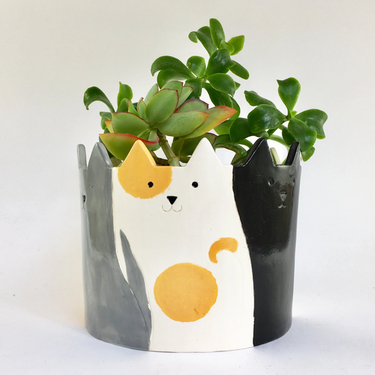 Large Cat Planter With Six Design, Plant Pot, Clowder, Clutter, Glaring