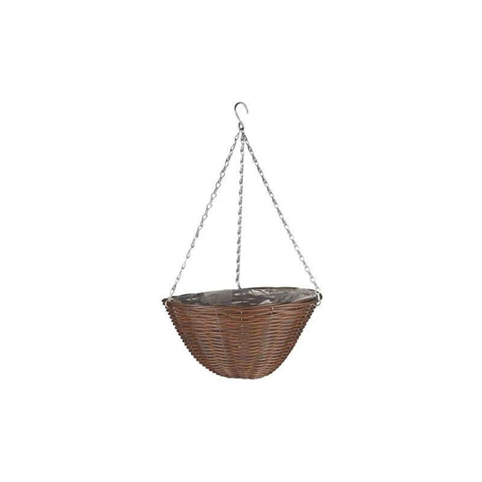 Garden Mile - Garden Hanging Basket Floral Decorative Ornamental Outdoor Indoor Wall Mounted Faux Wratten with Chain Planter (Chestnut Faux Rattan