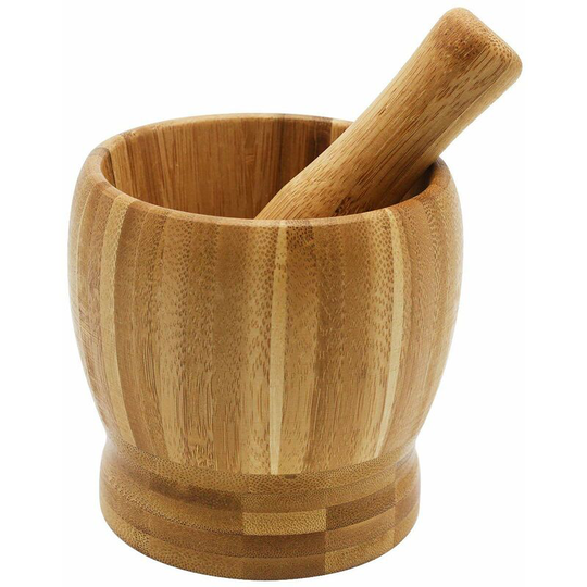 Bamboo Mortar and Pestle, Garlic Press Ginger Crusher Spices Grinding Set Garlic Mincer Herb Spice Masher Grinder Chopper Kitchen Tool