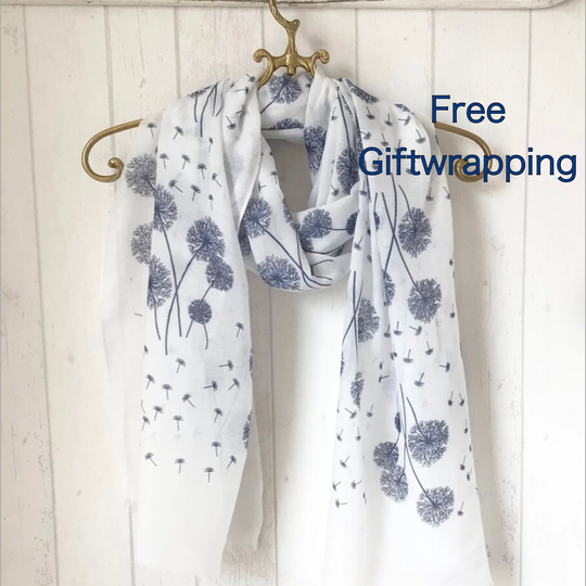 White Dandelions Scarf/Blue White Dandelion Scarf Dandelions Gift New Season Festival Boho