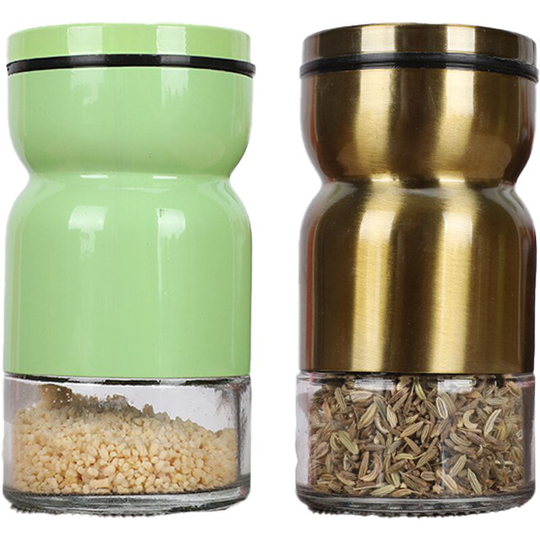 Stainless Steel Glass Seasoning Bottle Seasoning Jar Home Kitchen Cooking Bottle Pepper green + gold