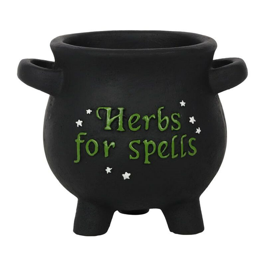 Something Different Herbs For Spells Cauldron Plant Pot (One Size) (Black/Green/White) - Black/Green/White