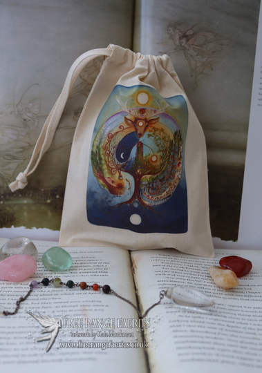 Tarot Card Bag, Oracle Cards, Pouch, Medicine Cotton Celtic, Forest, Shaman, Elen Of The Ways, Labyrinth, Deer