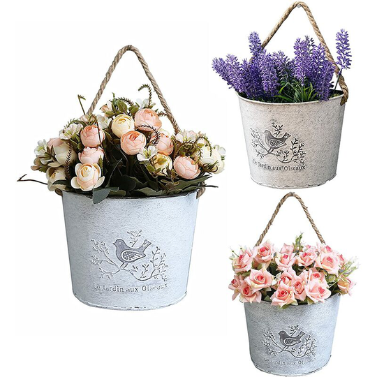 Monly - Pack Hanging Flower Baskets - Galvanized Wall Hanging Flower Pots for Farmhouse Decor - Half Round Shape Flower Pots for Indoor or Outdoor